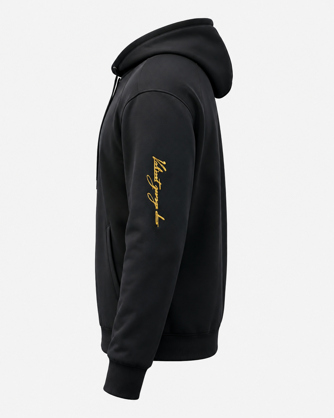 Tech Zip Hoodie — Jet Black / Gold Script
